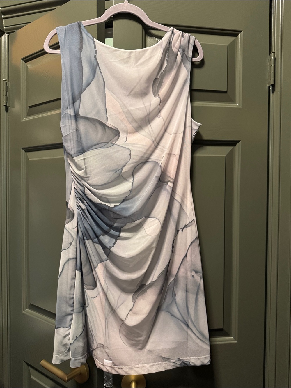 Dynamite Sleeveless Blue & White Draped Floral-Print Dress